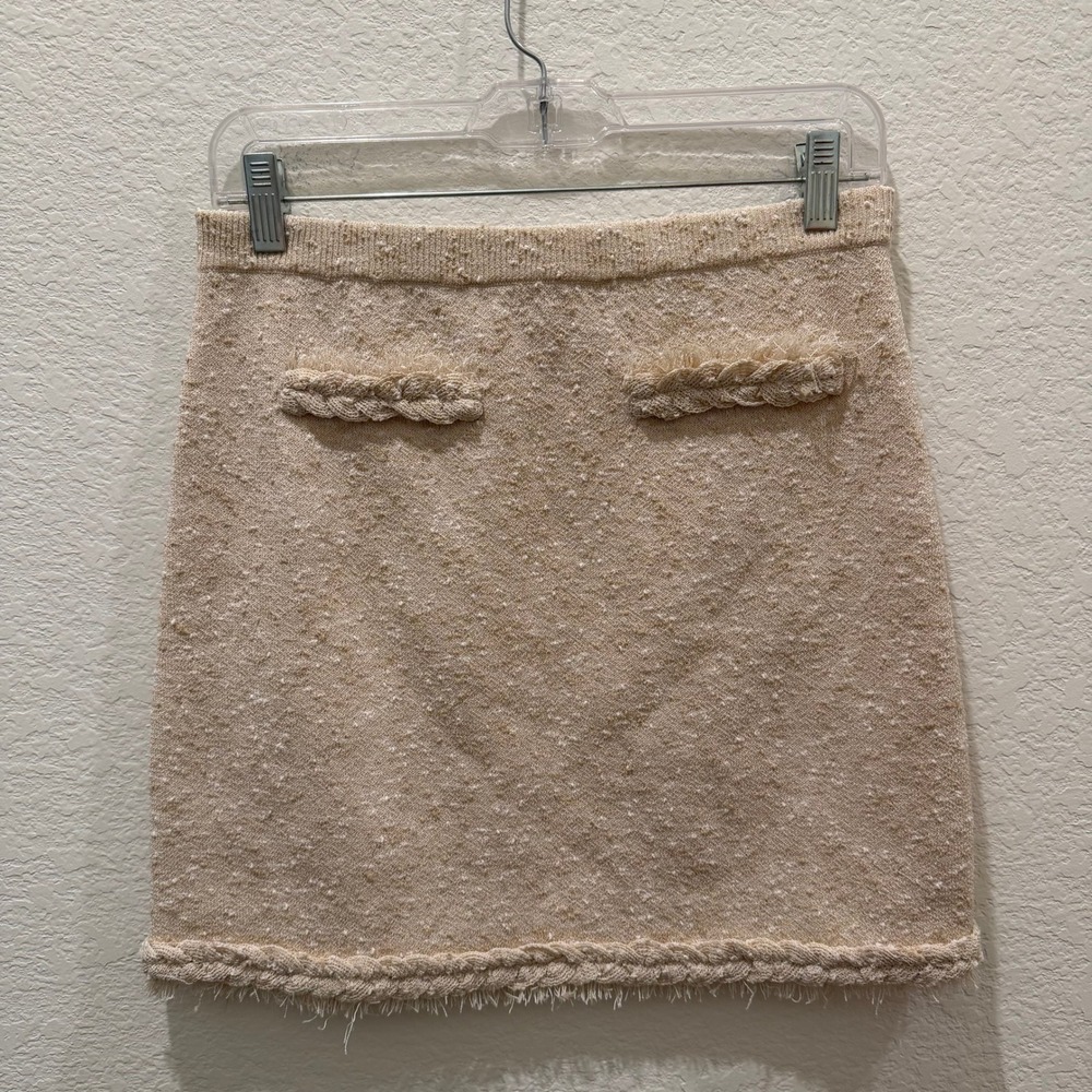 J.Crew Womens Boucle Knit‎ Mini Skirt CD352 Sand Beige Braided Trim Small NWT